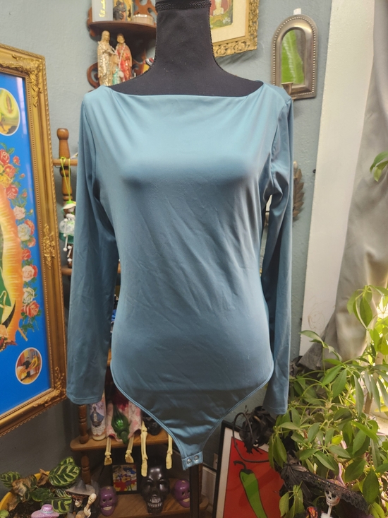 Nine West Tops - Nine West Long Sleeve Boatneck Bodysuit in Dusty Teal